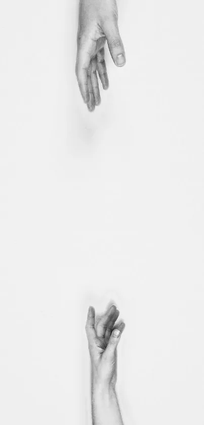 Minimalist black and white wallpaper with two reaching hands.