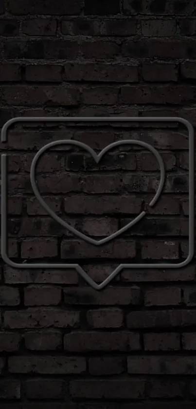 Minimalist heart design on dark brick wall background.