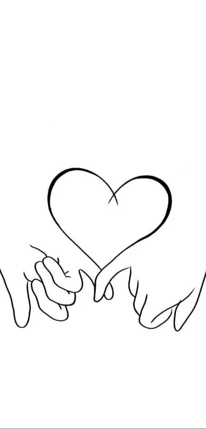 Minimalist heart hand illustration on white background.