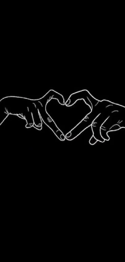 Minimalist wallpaper with hands forming a heart on a black background.