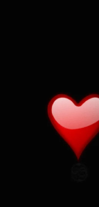 Minimalist red heart on black background mobile wallpaper.