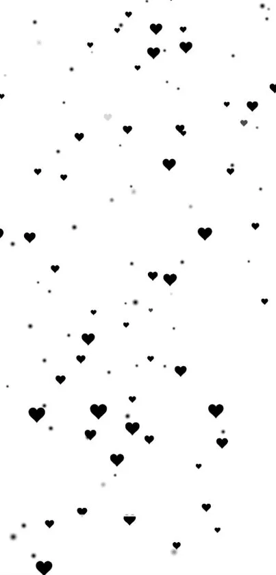 Minimalist black hearts pattern on white background mobile wallpaper.