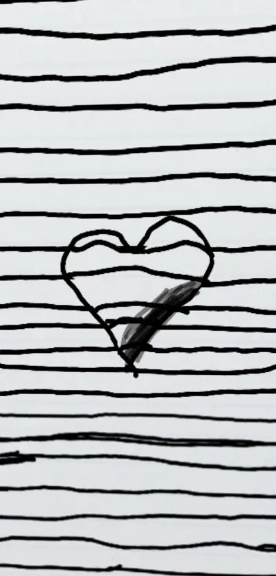 Minimalist black striped wallpaper with a heart design.