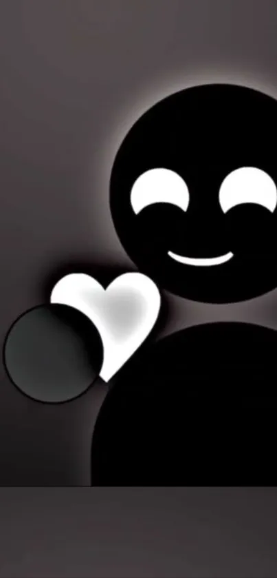 Minimalist black and white figure holding a heart.