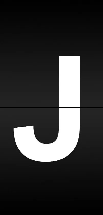 Minimalist mobile wallpaper with a large white J on a black background.