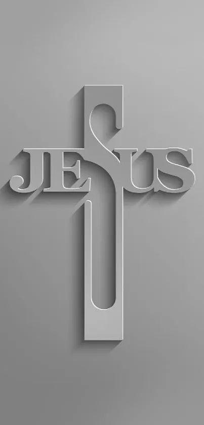 Minimalist Jesus cross on gray background.