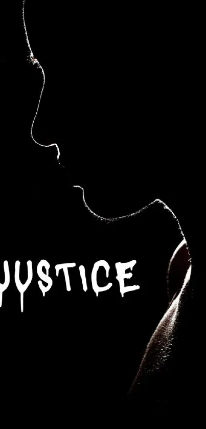 Silhouette with 'Justice' text in dark design