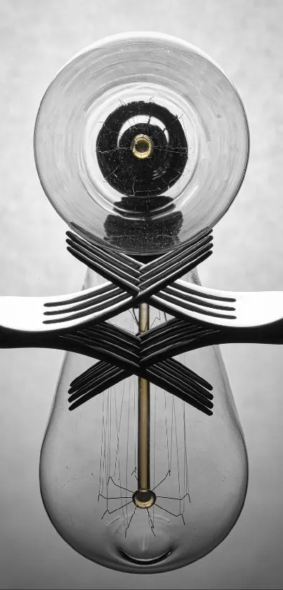 Minimalist wallpaper featuring a light bulb creatively intertwined with forks.