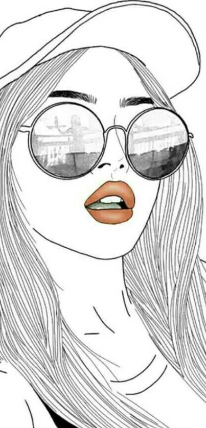 Minimalist line art of a girl wearing sunglasses.