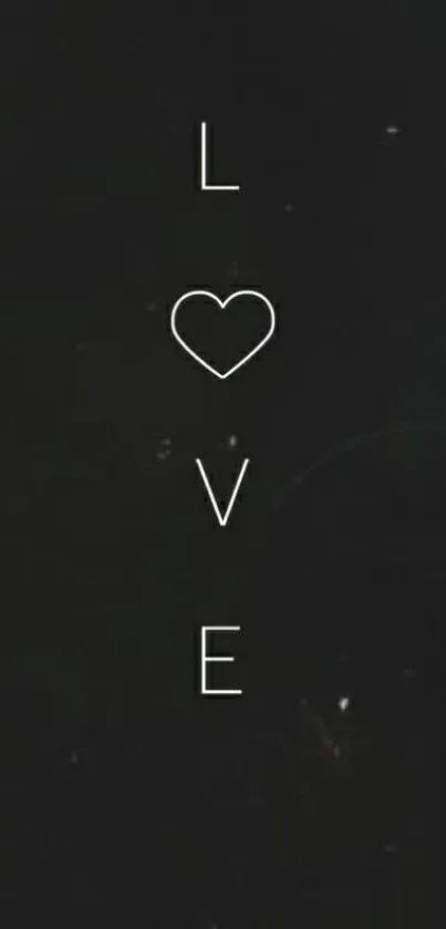 Minimalist black wallpaper with LOVE and heart design.