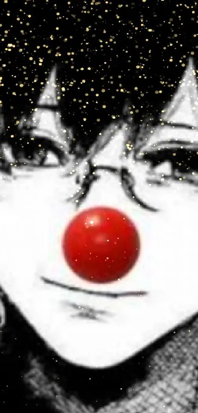 Monochrome manga character with a red nose and emotional text