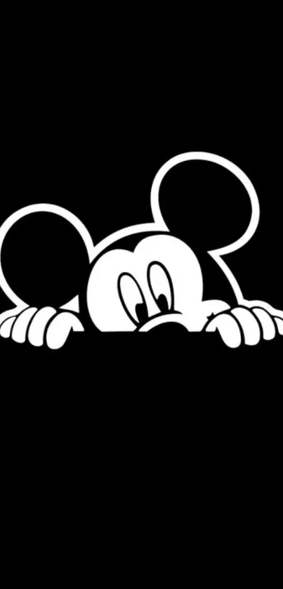 Mickey Mouse peeks over black wallpaper with minimalist design.