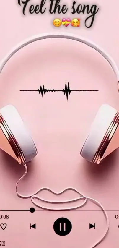 Headphones with pink background and sound wave design.