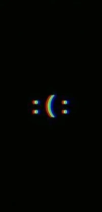 Minimalist neon sad face emoticon on a dark background.