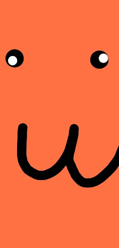 Minimalist orange wallpaper with a simple cartoon face design.