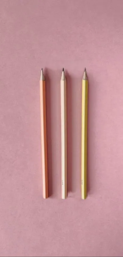 Three colorful pencils on a pink background wallpaper.