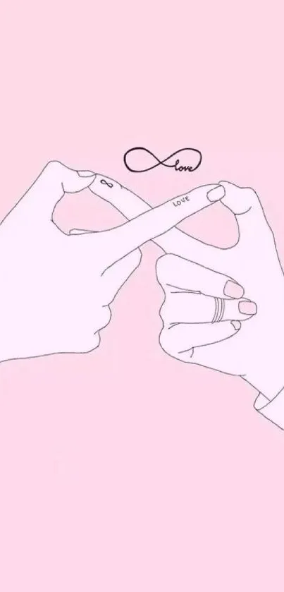 Minimalist pink wallpaper with infinity love and intertwined hands.