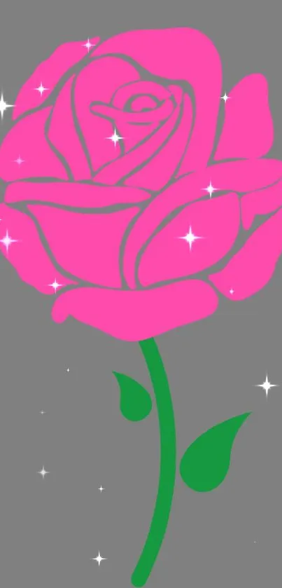 Minimalist pink rose on grey background phone wallpaper.