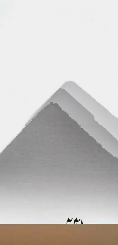 Minimalist pyramid on desert background with gradient shading.