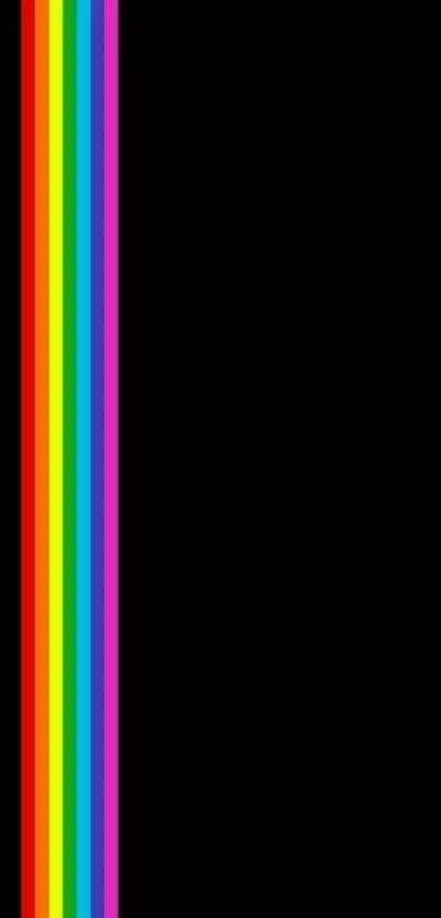 Minimalist wallpaper with rainbow stripes on black background.