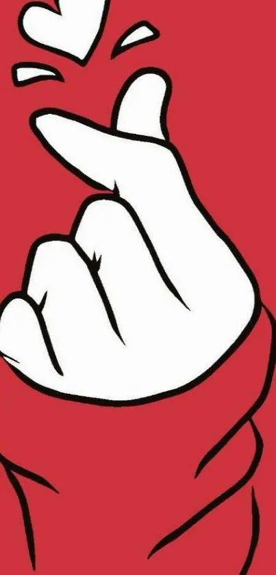 Minimalist red wallpaper with a white hand making a finger heart.