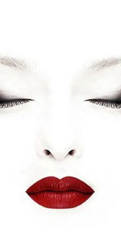 Minimalist art wallpaper with red lips on a white background.