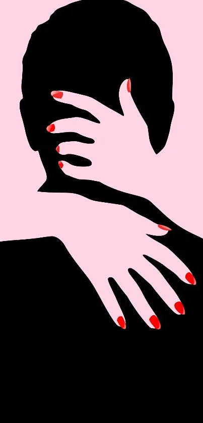 Stylized minimalist silhouette with hands on pink background.