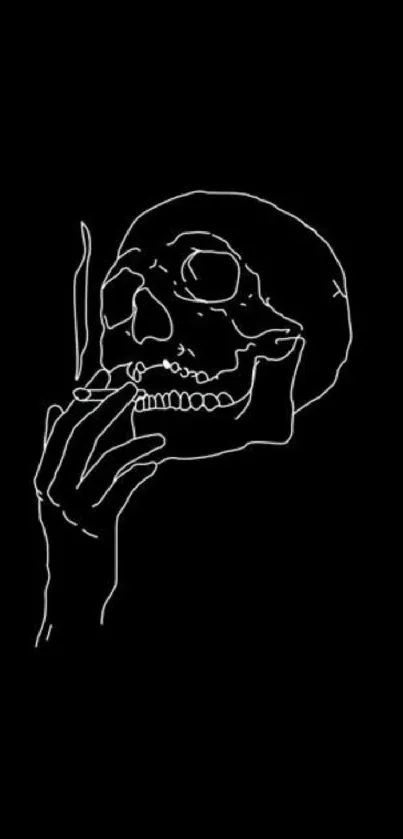 Minimalist skull design on black background.