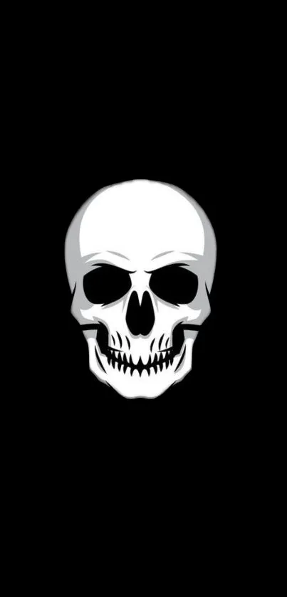 Minimalist white skull on black background wallpaper for mobile phones.