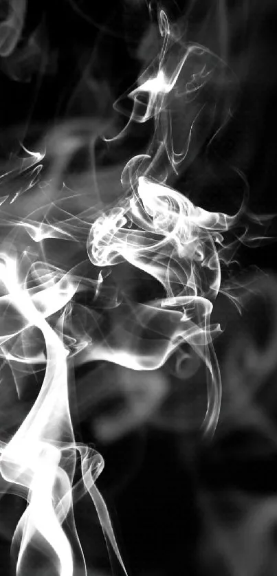 Abstract black and white smoke art on a minimalist dark background.