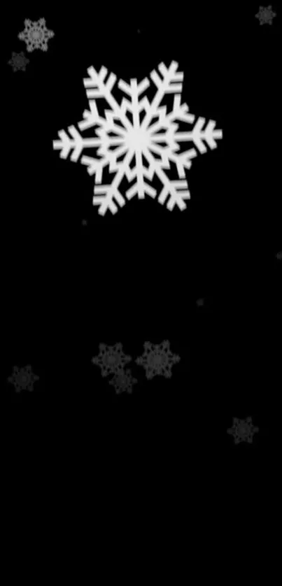 Black wallpaper featuring white snowflakes.