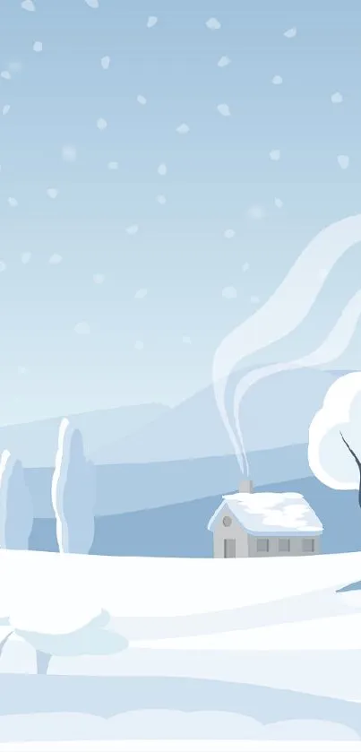 Minimalist winter landscape with snow and cabin.