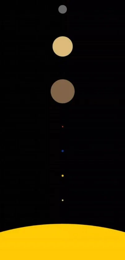 Minimalist mobile wallpaper of solar system with planets on black background.