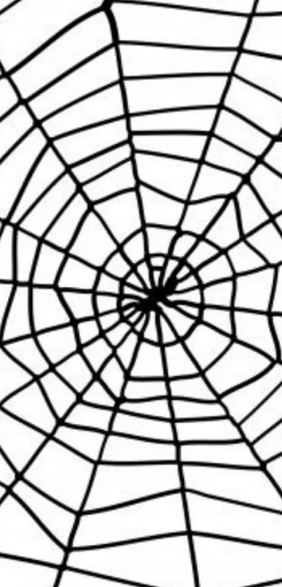 Minimalist black and white spiderweb on a phone wallpaper background.