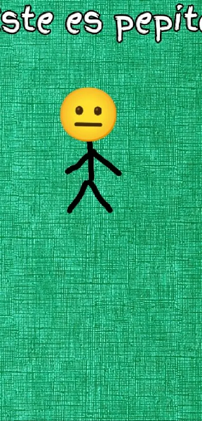 Minimalist stick figure with emoji face on green textured background.