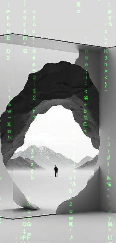 Minimalist surreal cave wallpaper with 3D effect in gray tones.