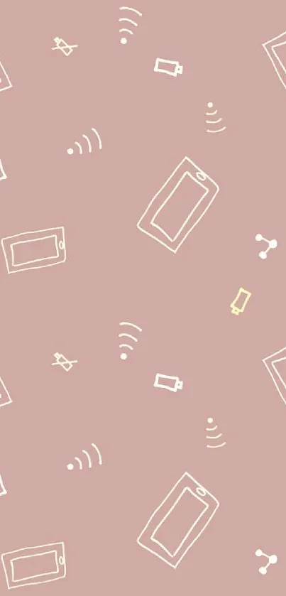 Minimalist tech pattern wallpaper on pink background with phone icons.