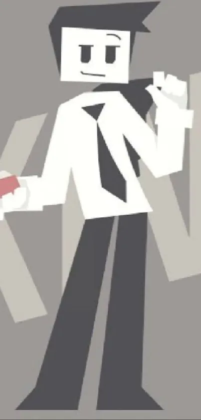 Abstract minimalist urban character art on grey background.