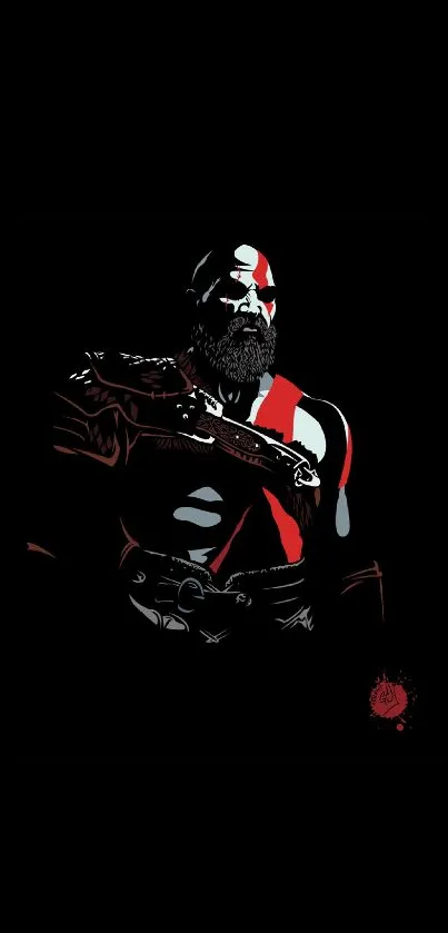 Dark minimalist warrior with red and black tones.