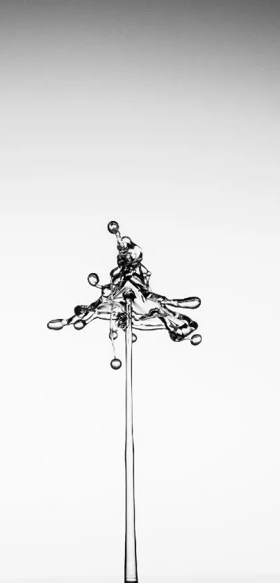Black and white minimalist water splash art on mobile wallpaper.