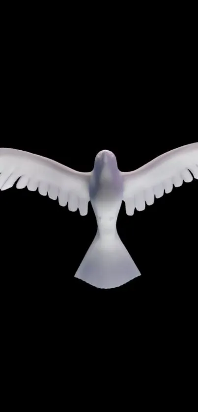 Minimalist white dove on black background wallpaper.