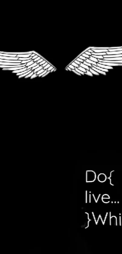 Minimalist black wallpaper with white wings and motivational text.