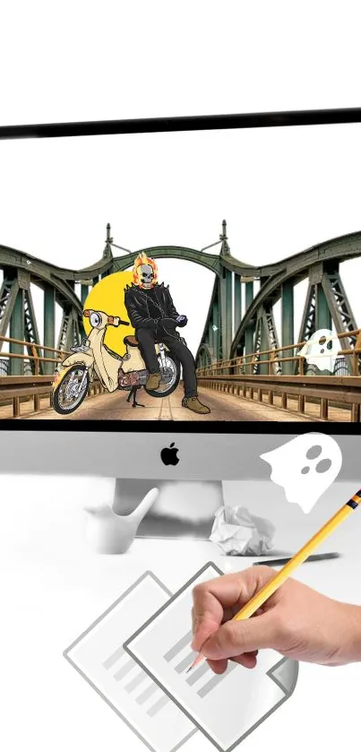 Minimalist desktop with white workspace and modern decor.