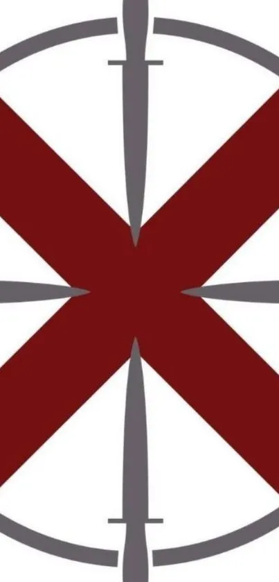 Minimalist wallpaper with a red X and silver dagger design.