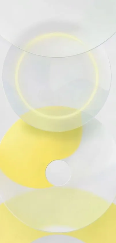 Abstract minimalist wallpaper with yellow circles on a white background.