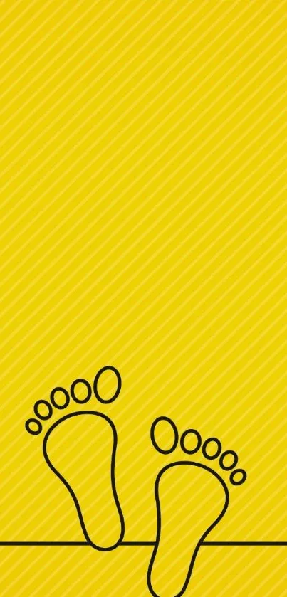 Yellow minimalist wallpaper with black footprints.