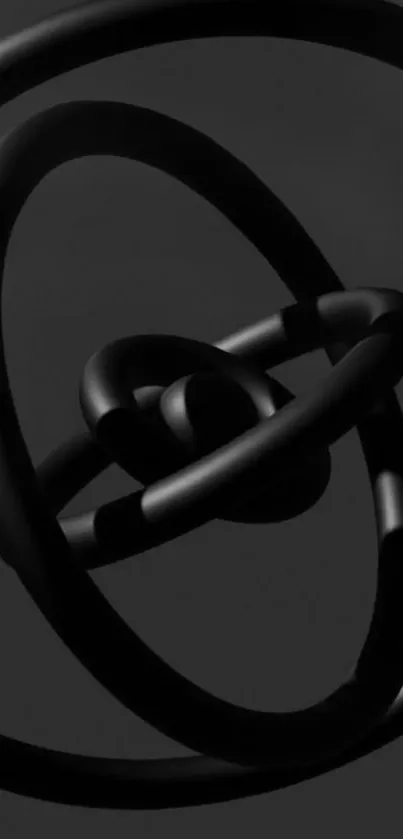 Black 3D abstract art with circular shapes on a phone wallpaper.