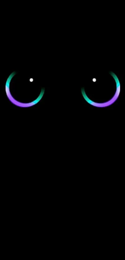 Minimalist wallpaper with glowing neon eyes on a black background.