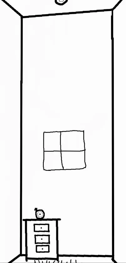 Minimalistic sketch of a room with a small table and window.