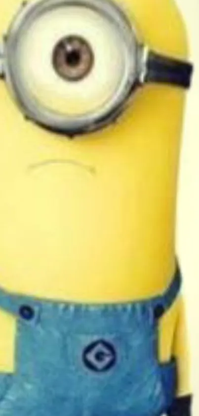 Yellow minion in denim overalls cartoon wallpaper.